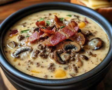 Bacon Mushroom Swiss Cheeseburger Soup