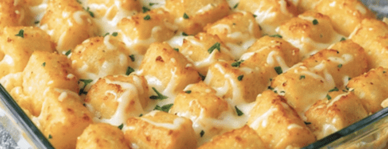 Chicken Alfredo Tater Tot Casserole
